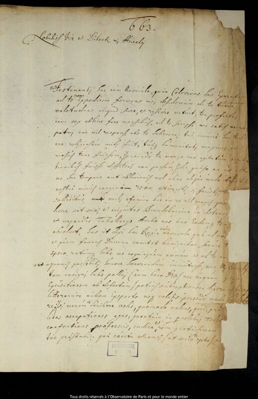 Lettre de Svante Svantesson Banér à Jan Heweliusz, Stockholm, 30 mai 1661