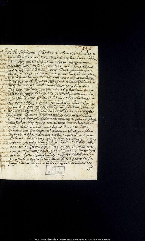 Lettre de Stanislaw Lubieniecki à Jan Heweliusz, Hambourg, 20 février 1665