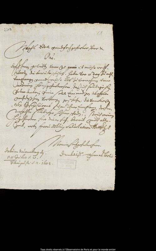 Lettre de Thomas Berlin à Jan Heweliusz, Nuremberg, 28 juillet 1682