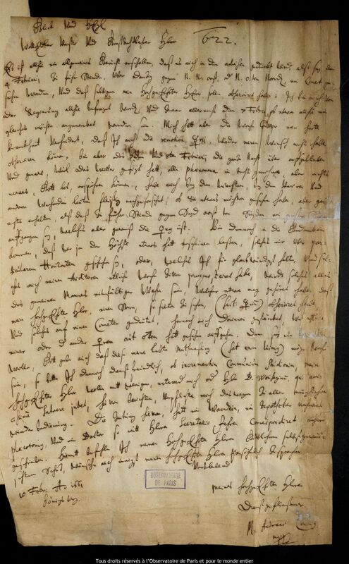 Lettre d'Andreas Concius à Jan Heweliusz, Kaliningrad, 10 février 1661