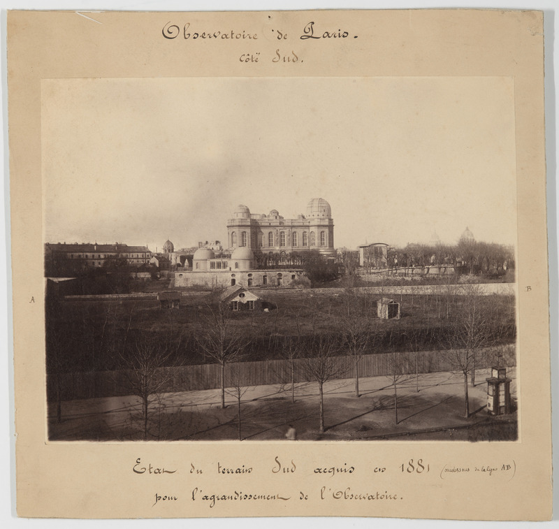 Observatoire de Paris, côté sud. Etat du terrain acquis en 1881 [au dessous de la ligne AB] pour l'agrandissement de l'Observatoire. (titre original)