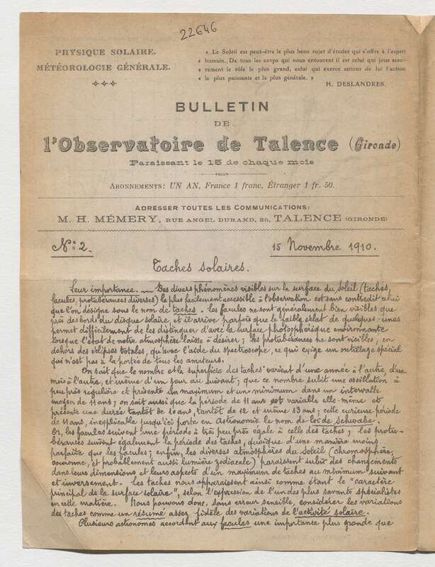 (1910) Bulletin de l'Observatoire de Talence