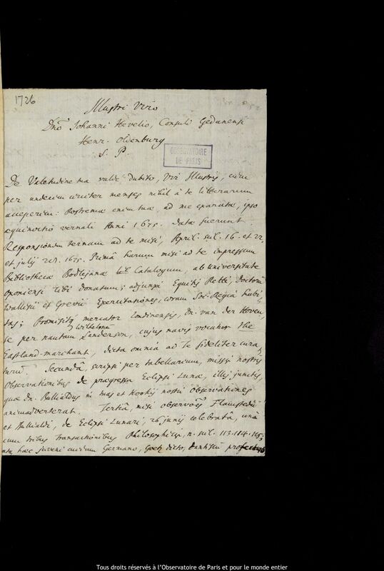 Lettre de Henry Oldenburg à Jan Heweliusz, Londres, 11 février 1676