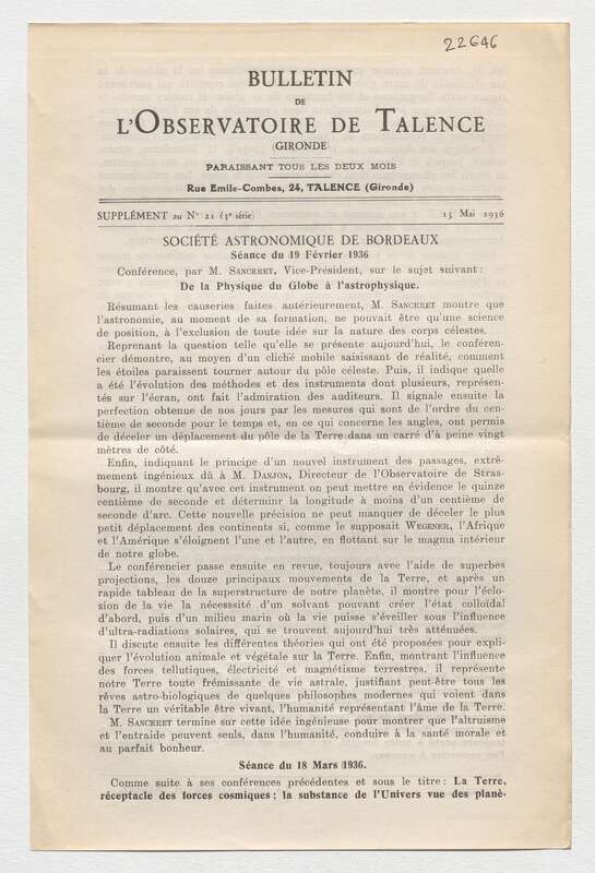 (1936) Bulletin de l'Observatoire de Talence, 3e série