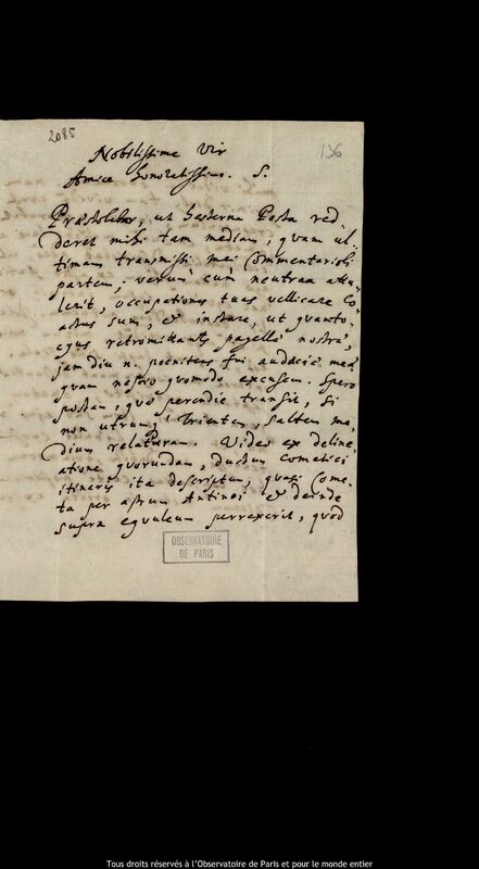 Lettre de Johann Gebhard Rabener à Jan Heweliusz, Stargard Szczecinski, 26 février 1681