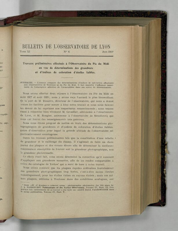 (1929) Bulletin de l'Observatoire de Lyon