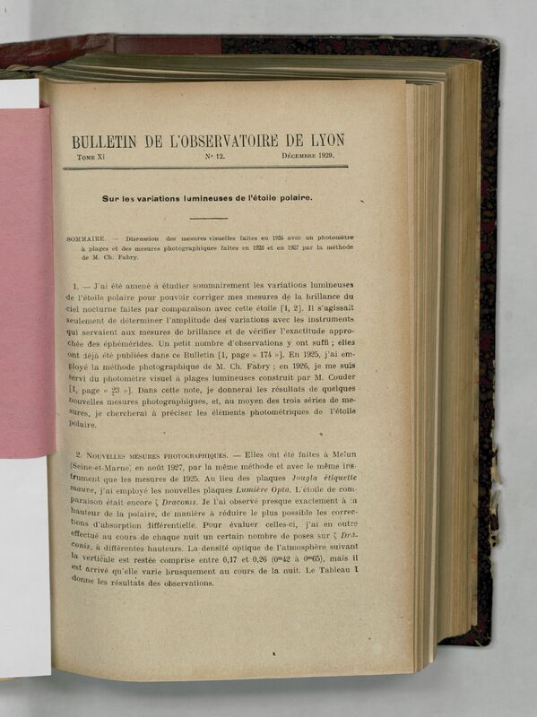 (1929) Bulletin de l'Observatoire de Lyon