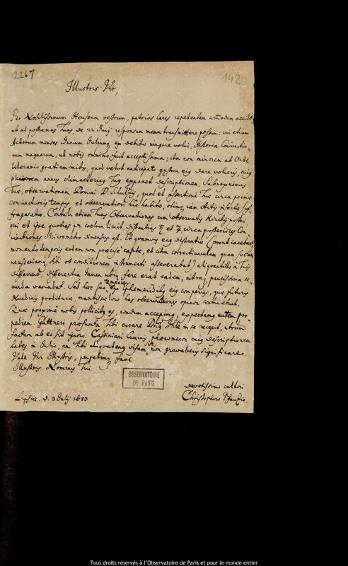 Lettre de Christoph Pfautz à Jan Heweliusz, Leipzig, 3 juillet 1683