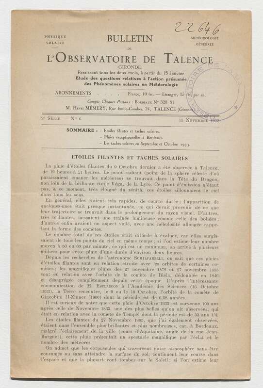 (1933) Bulletin de l'Observatoire de Talence, 3e série