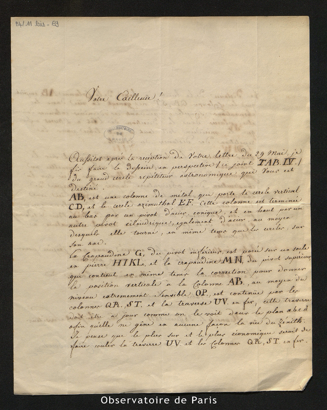 Lettre de Reichenbach, en 1811