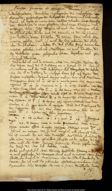 Lettre de Lorenz Eichstaedt à Jan Heweliusz, Szczecin, 9 juillet 1644