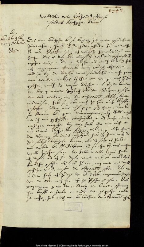 Lettre de Jan Heweliusz à Ulrich Clemens Michaelis, Gdansk, 5 mai 1669