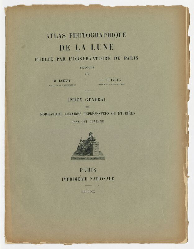 Index général, Atlas photographique de la lune publié par l'Observatoire de Paris