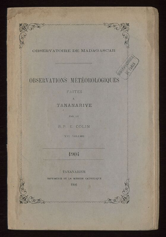 (1906) Observations météorologiques faites à Tananarive