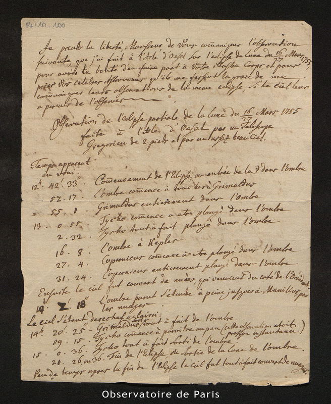 Lettre de Grischow à [Le Monnier], Ile d'Ösel le 27 mars [1753]