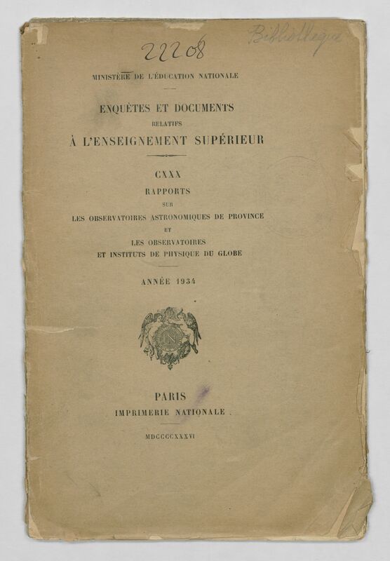 (1934) Rapport sur les observatoires astronomiques de province