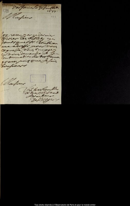 Lettre de Pierre Des Noyers à Jan Heweliusz, Varsovie, 30 juillet 1677