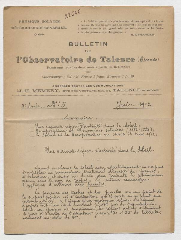 (1912) Bulletin de l'Observatoire de Talence