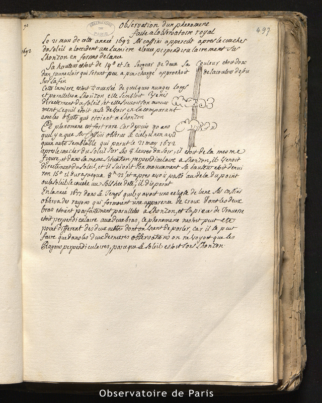 CASSINI I. Observations d'un phénomène faite à l'Observatoire royal