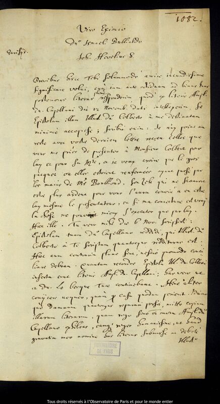 Lettre de Jan Heweliusz à Ismaël Boulliau, Gdansk, 5 décembre 1665