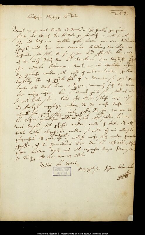 Lettre de Jan Heweliusz à Michael Kirsten ?, Gdansk, 23 octobre 1651