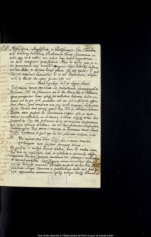 Lettre de Stanislaw Lubieniecki à Jan Heweliusz, Hambourg, 9 mai 1665