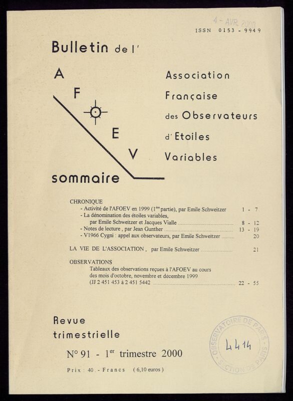 (2000) Bulletin de l'Association Française d'Observateurs d'Étoiles Variables