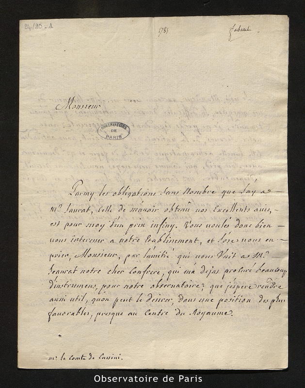 Lettre de Fabarel à Cassini IV, Dijon le 12 juillet 1785