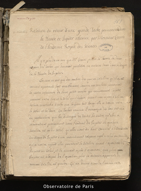 CASSINI I. Mémoires et observations datés entre le 21 mars 1672 et le 27 décembre 1676 et publiés dans les Mémoires de l'Académie Royale des Sciences et Le Journal des Sçavans