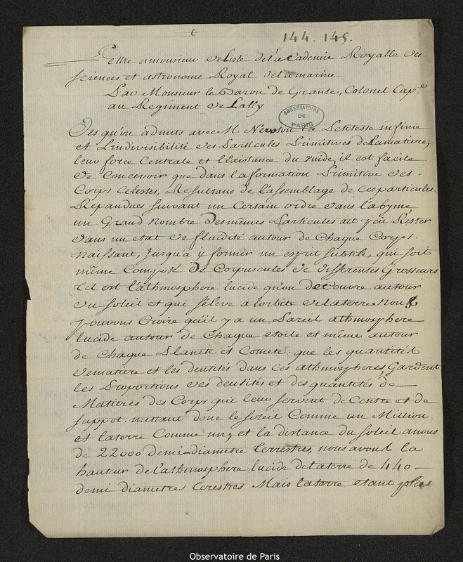 Lettre de James A. Grante à Joseph-Nicolas Delisle, Dunkerque, 24 mai 1757