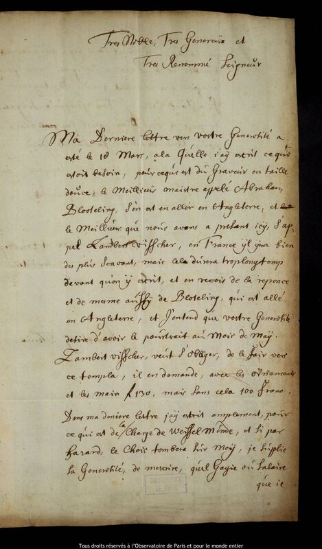 Lettre de Jan Hendricksz Tim à Jan Heweliusz, 1er avril 1683