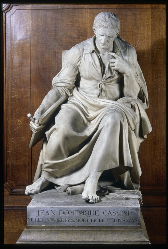 Statue de Jean-Dominique Cassini (Cassini I) par Jean-Guillaume Moitte terminée par Jean-Baptiste Stouf (1811) - Grande Galerie, bâtiment Perrault - Observatoire de Paris (titre forgé) / [3 images]