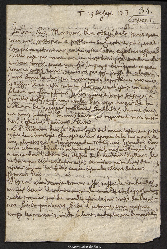 Lettre de Édouard de Vitry à Joseph-Nicolas Delisle, 19 septembre 1713