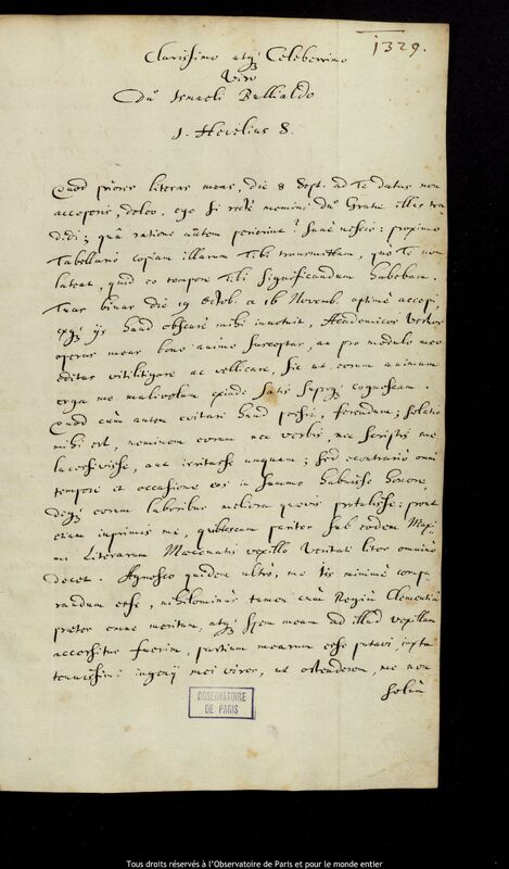 Lettre de Jan Heweliusz à Ismaël Boulliau, Gdansk, 7 décembre 1668