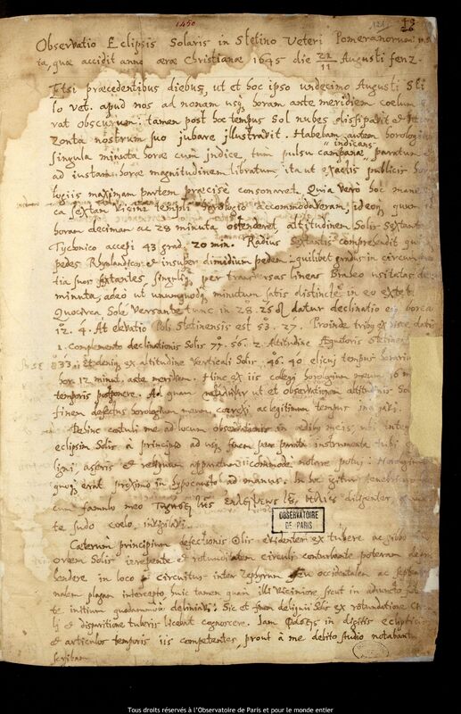 Texte manuscrit de Lorenz Eichstaedt, 1er novembre 1645