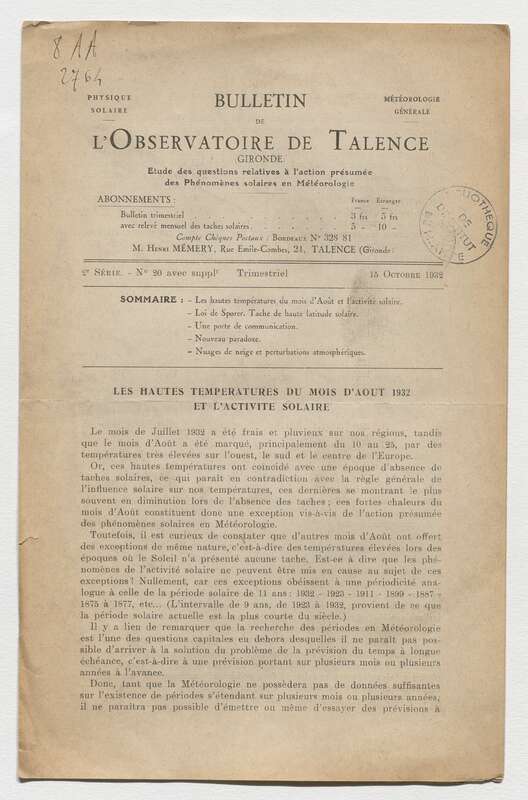 (1932) Bulletin de l'Observatoire de Talence, 2e série