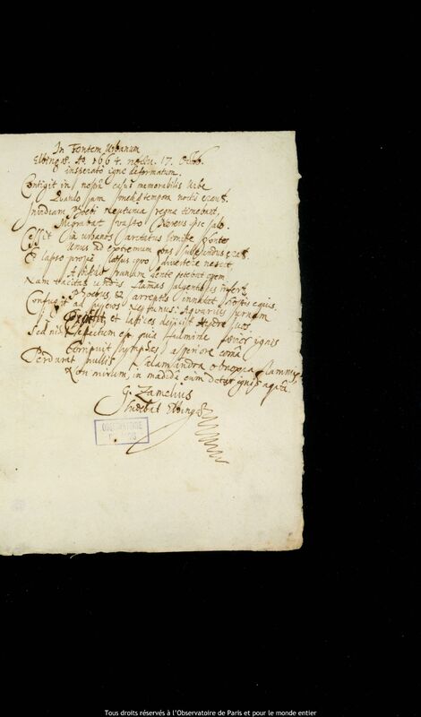 Texte manuscrit de Gottfried Zamel, Elblag, 17 octobre 1664