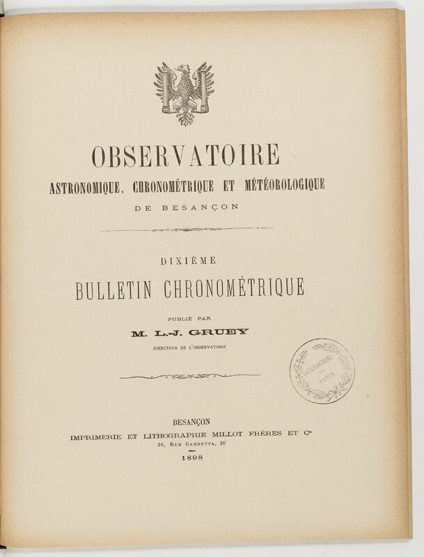 (1898) Observatoire astronomique, chronométrique et météorologique de Besançon