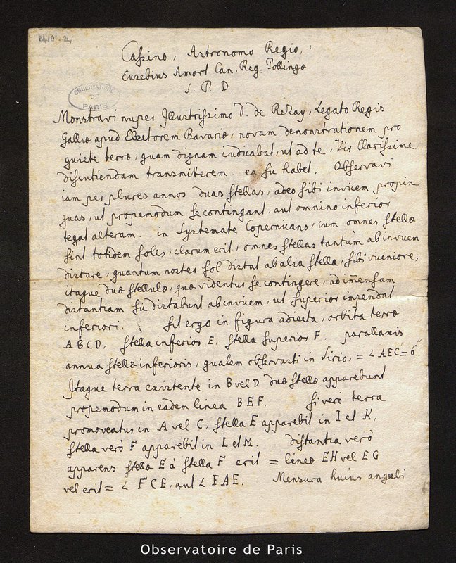 Lettre d'Eusebius Amort à Cassini II, Bavaria le XIII Kal Sept. 1728