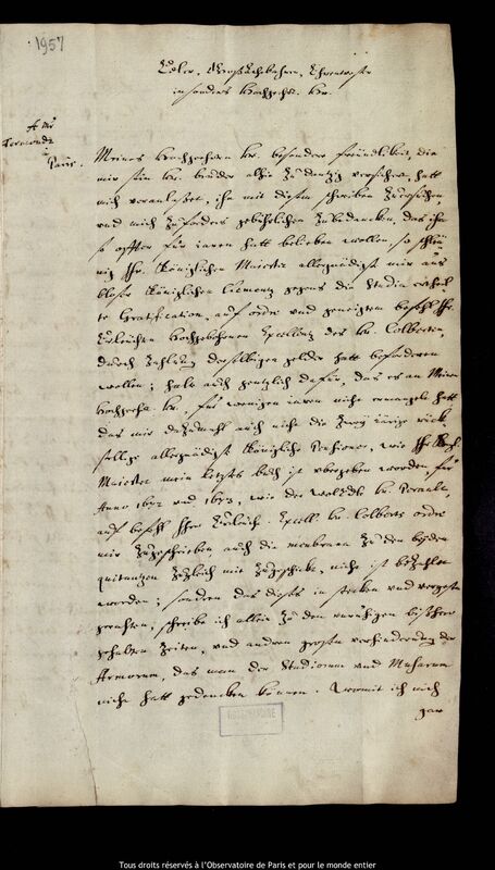 Lettre de Jan Heweliusz à Nicolas ou Pierre Formont, Gdansk, 24 avril 1679