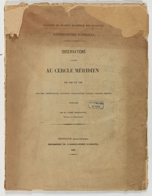 (1924) Observations faites au cercle méridien en 1920 et 1921 (Abbadia)