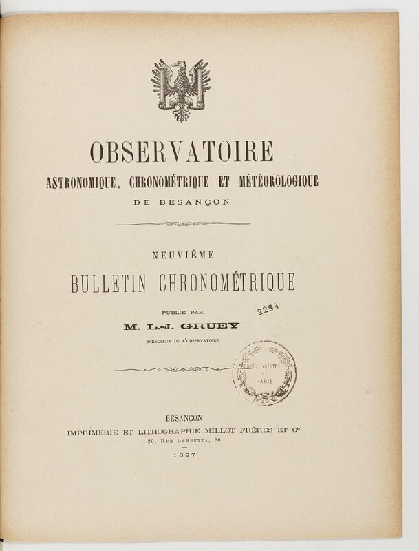 (1897) Observatoire astronomique, chronométrique et météorologique de Besançon