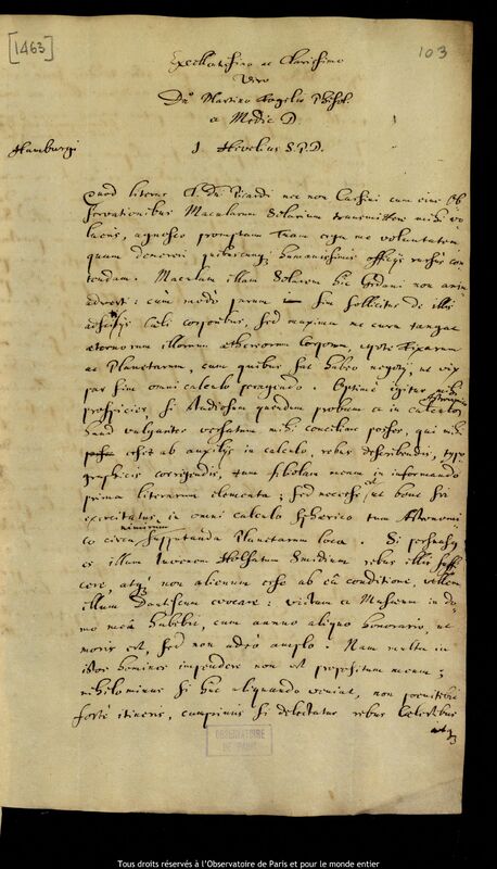 Lettre de Jan Heweliusz à Martin Fogel, Gdansk, 10 octobre 1671