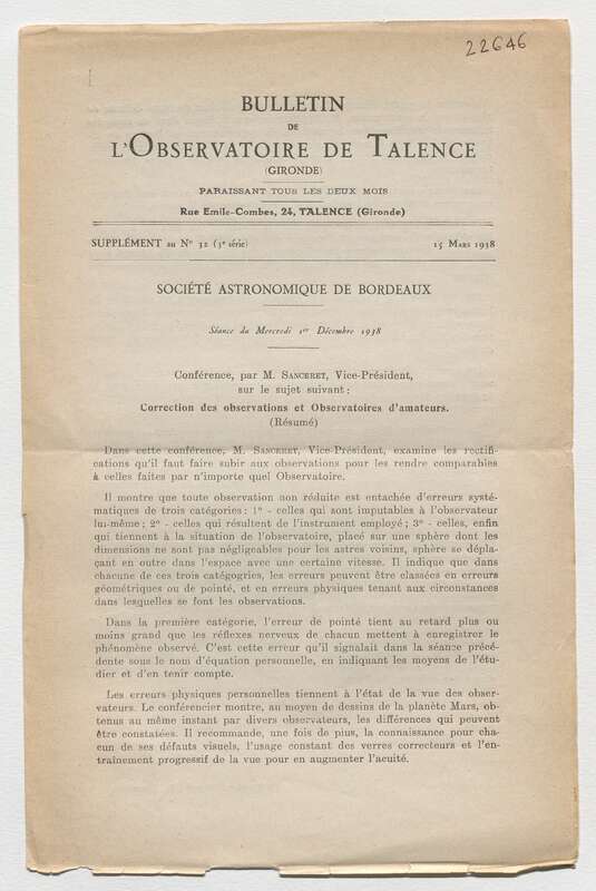 (1938) Bulletin de l'Observatoire de Talence, 3e série