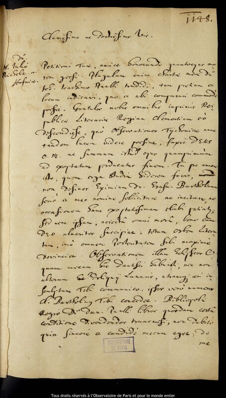 Lettre de Jan Heweliusz à Julius Reichelt, Gdansk, novembre 1666