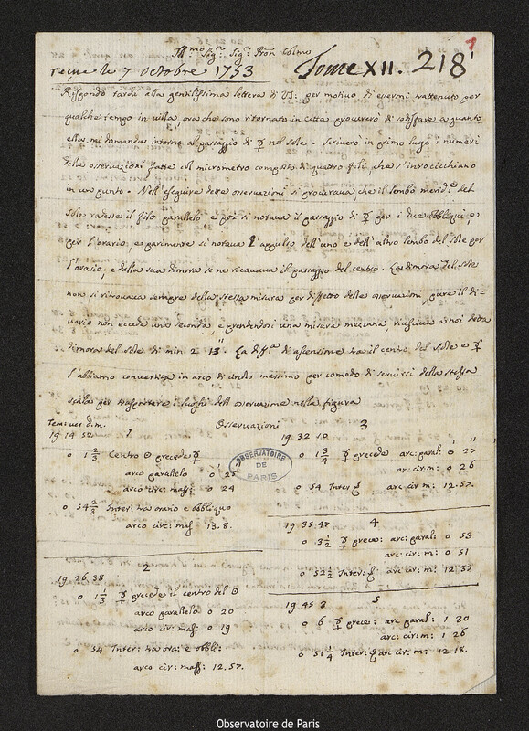 Lettre de Eustachio Zanotti à Joseph-Nicolas Delisle, Bologne, 29 août 1753