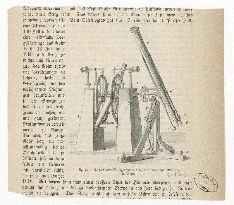 Cercle méridien de Repsold et réfracteur Fraunhofer à l'Observatoire de Dorpat [Estonie] (titre forgé)