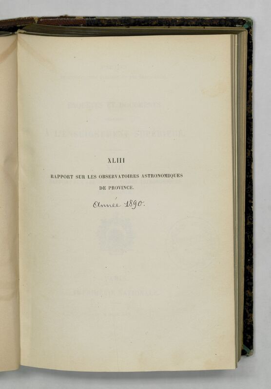 (1890) Rapport sur les observatoires astronomiques de province