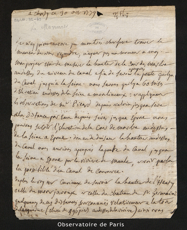 Lettre de Le Monnier (le médecin frère du précédent) à Le Monnier, Choisy le 30 octobre 1779