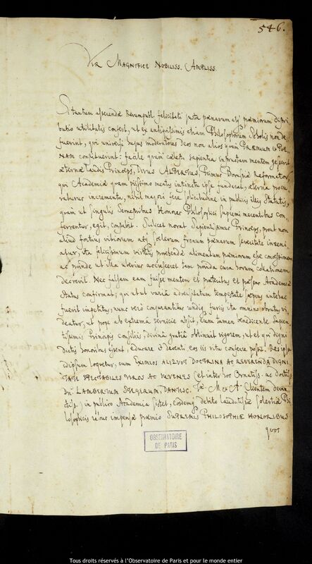 Lettre de Valentin Thilo à Jan Heweliusz, Kaliningrad, 1er avril 1659